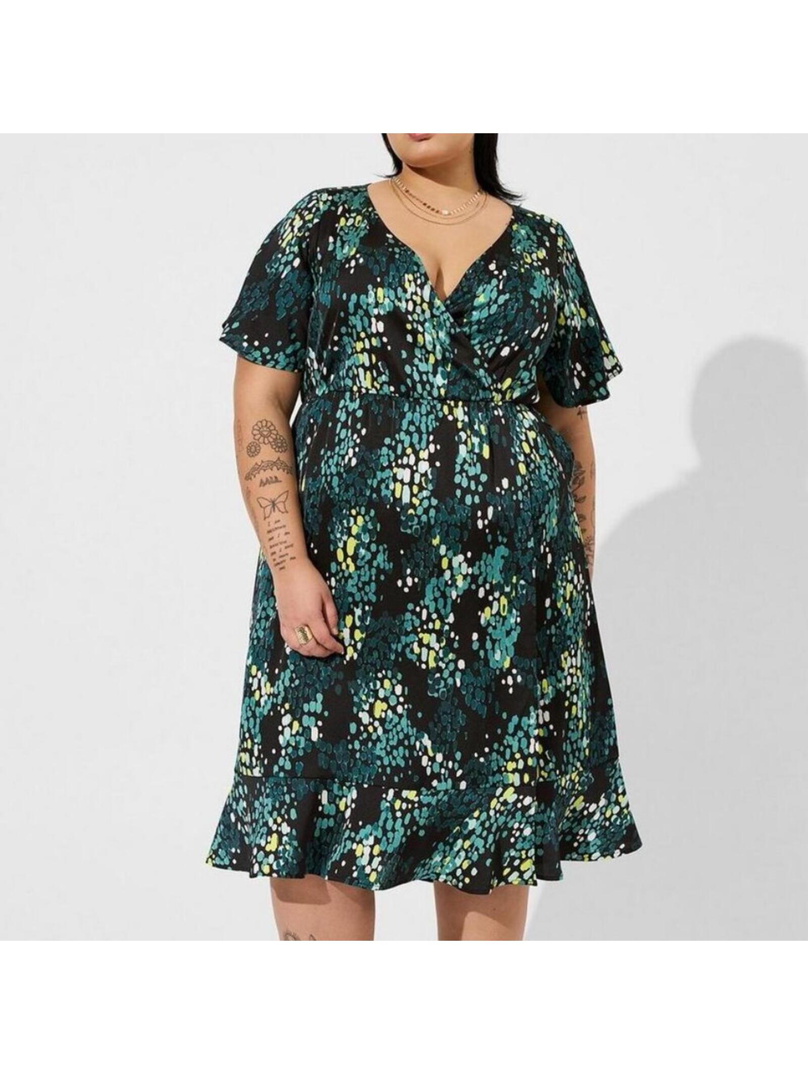 Torrid Midi Faux Wrap Dress 00 Medium 10 V-Neck Flutter Sleeve Pockets New